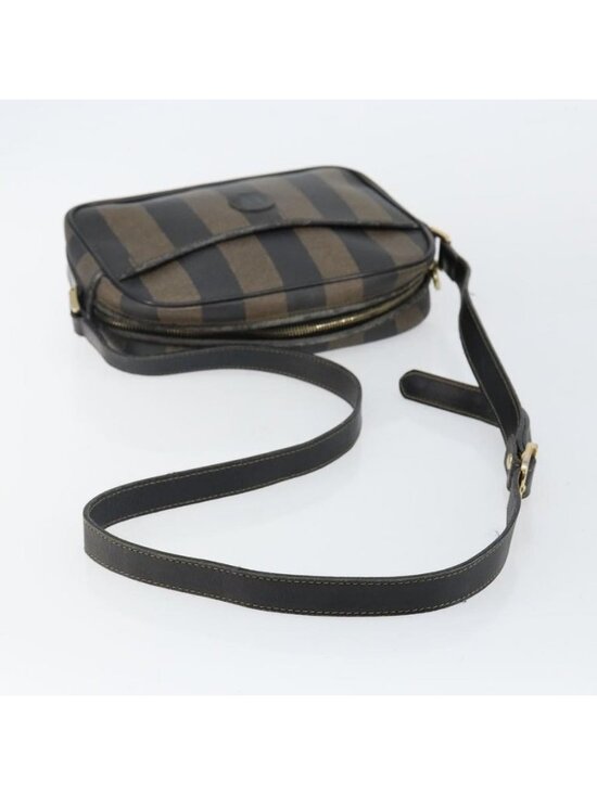 Authentic FENDI Pecan Canvas Shoulder Bag PVC Black Brown gold - Picture 14 of 16